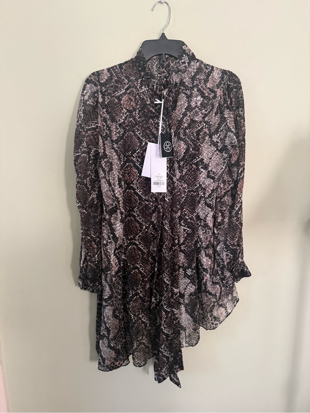 Carlisle Snake-Print Long Sleeve Dress in Brown and Black